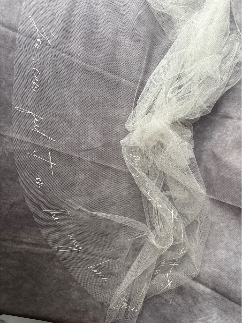 Ivory Bridal Veil Script Embroidered Edge Tulle Wedding Veil Clear Comb 30”
